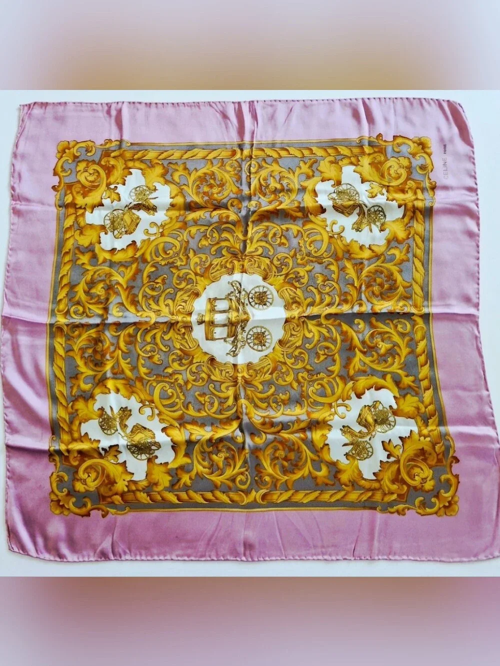 Celine Pink & Gold Baroque Silk Scarf